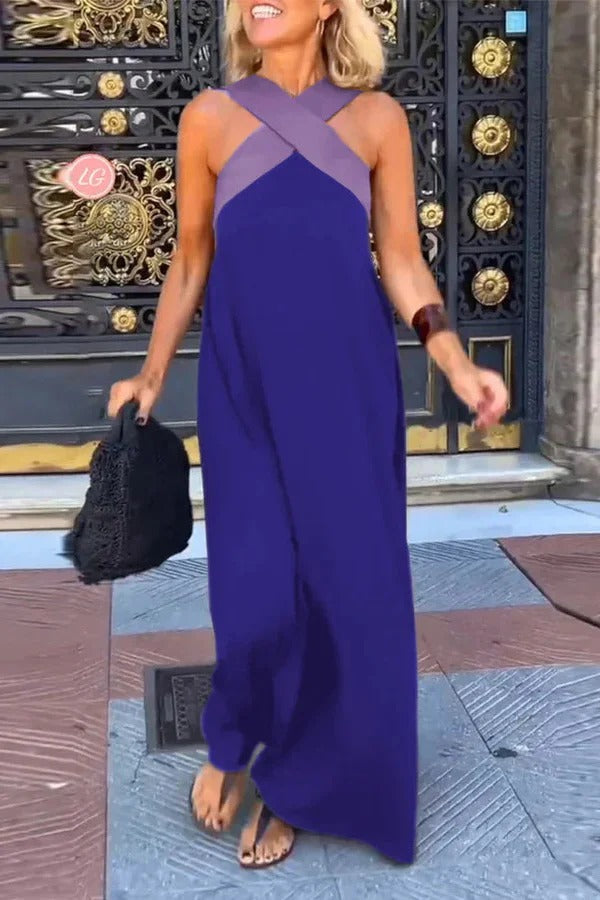 LM | Stylish crossover backless sleeveless loose maxi dress