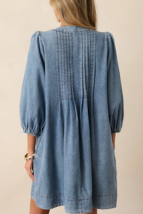 LM | Fate Would Have It Denim Playful Pleated Pocket A-Line Mini Dress