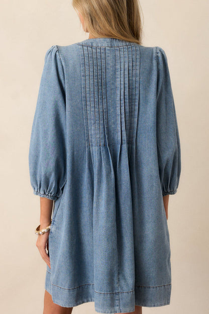 LM | Fate Would Have It Denim Playful Pleated Pocket A-Line Mini Dress