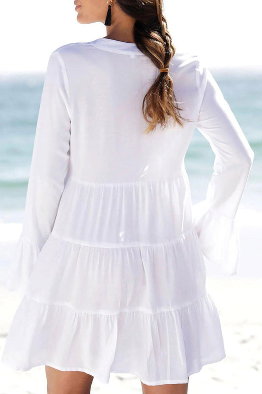 LM | vacation lace neckline bell sleeve mini dress