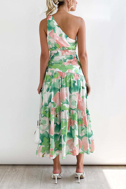 LM | Mid-length, off-the-shoulder, sleeveless midi dress