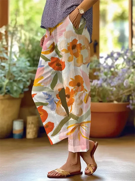 LM | Women's pants with floral pattern