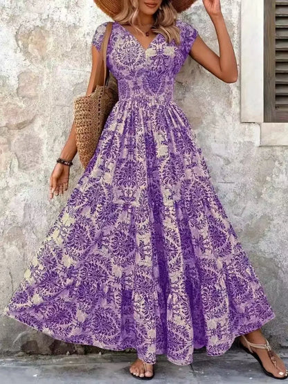 LM | Vintage Floral Cap Sleeve Maxi Dress