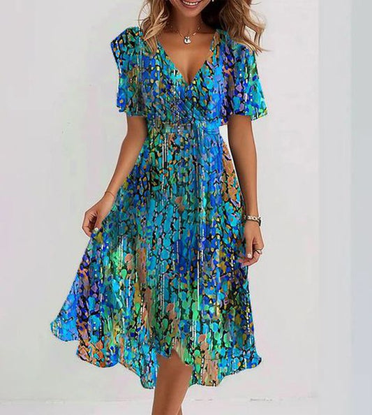 LM - Special blue short-sleeved midi dress