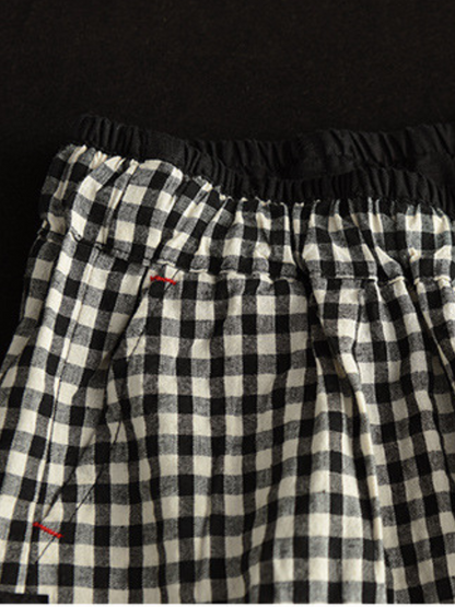 LM | Elastic Waist Plaid Casual Harem Pants Bottoms