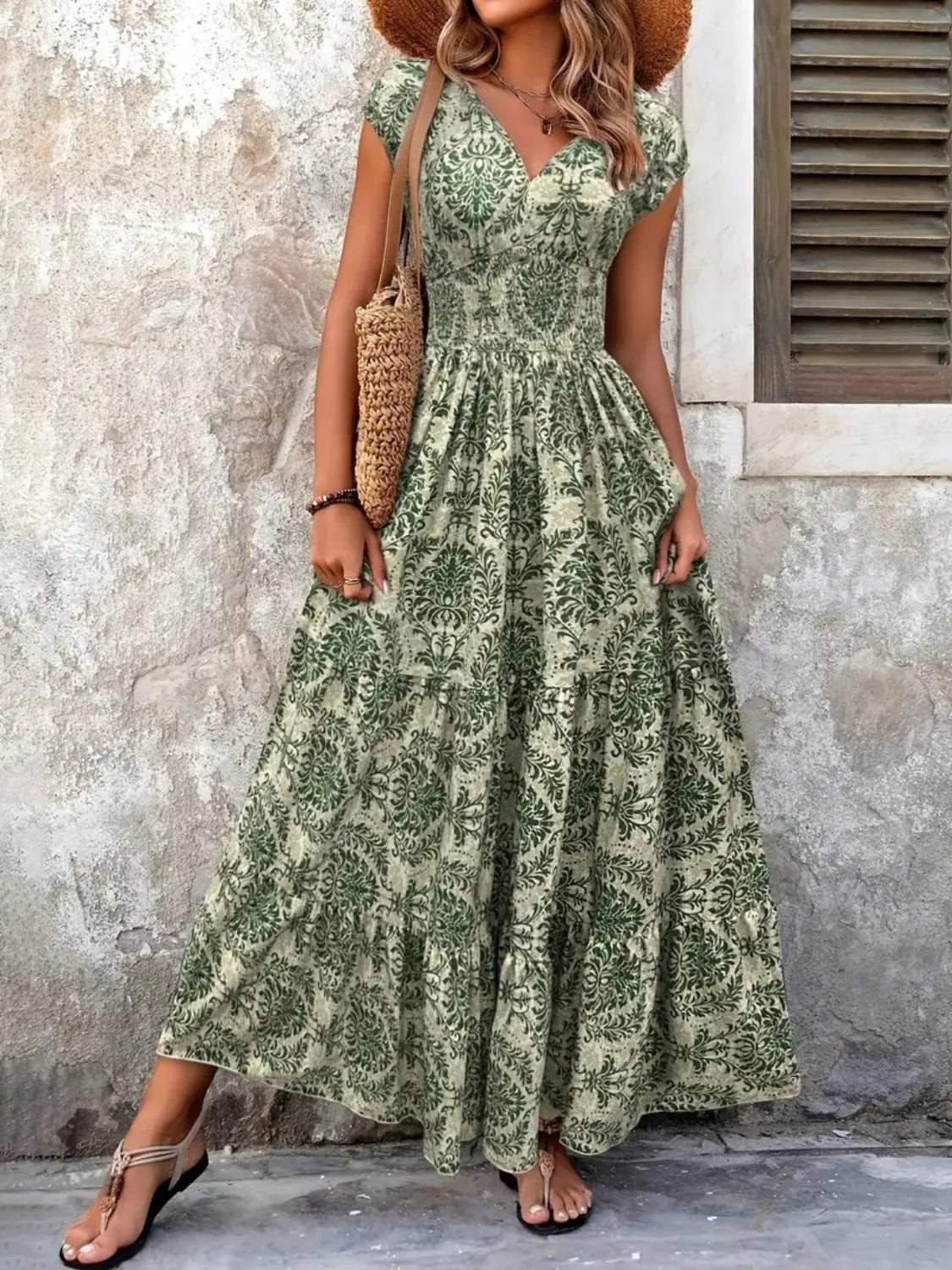 LM | Vintage Floral Cap Sleeve Maxi Dress
