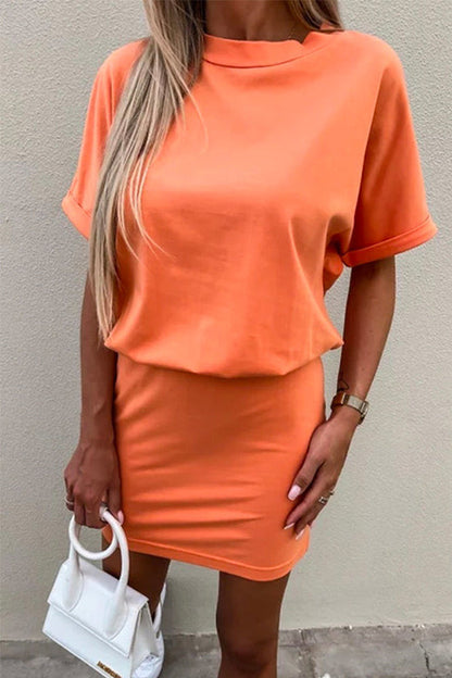 LM | Crewneck Short Sleeve Fitted Solid Mini Dress