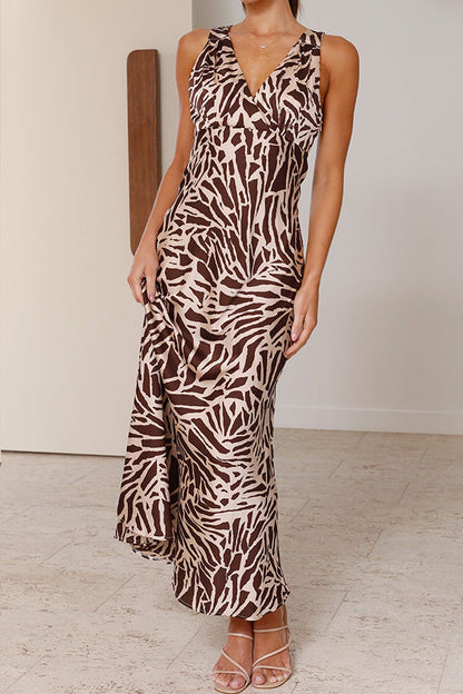 LM | Taylan Brown Deep V-neck midi dress