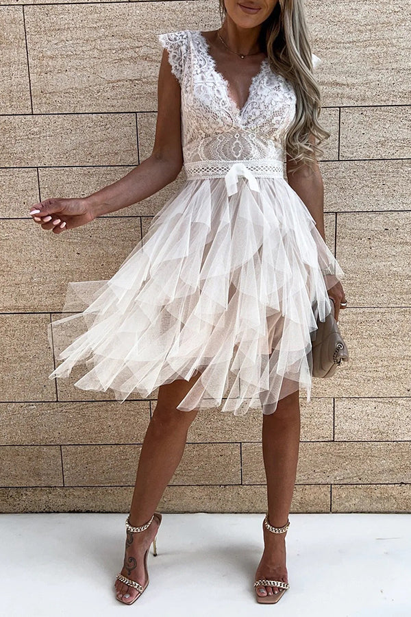 LM | V-neckline Sleeveless lace midi dress
