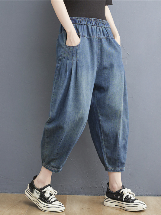 LM | summer elastic waist thin loose denim casual pants