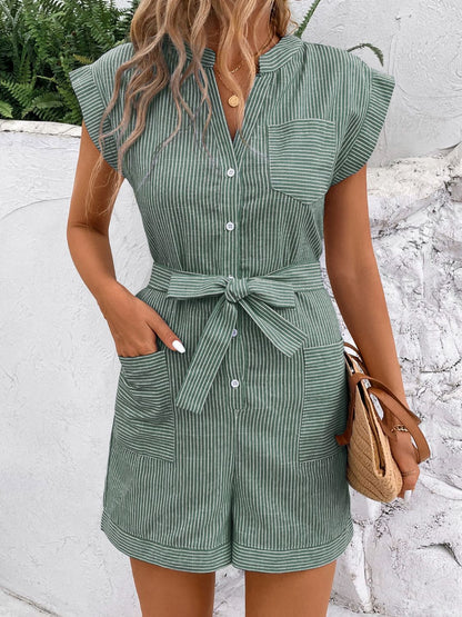 LM | Striped, notched romper with tie
