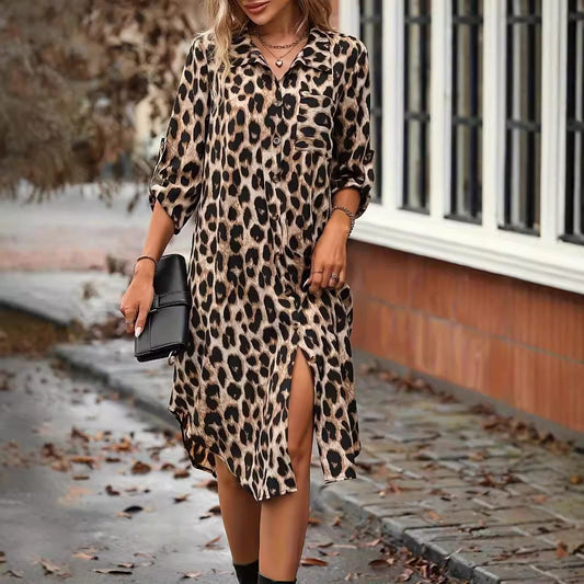 LM | LD leopard print beach cover-up V-neck bathrobe vacation bikini dress