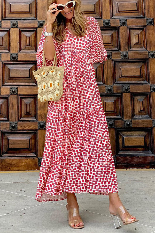 LM | Midi dress with puff sleeves