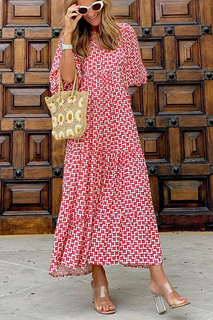 LM | Midi dress with puff sleeves