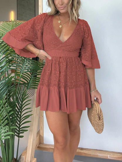 LM | Lace Crochet Romper Dress