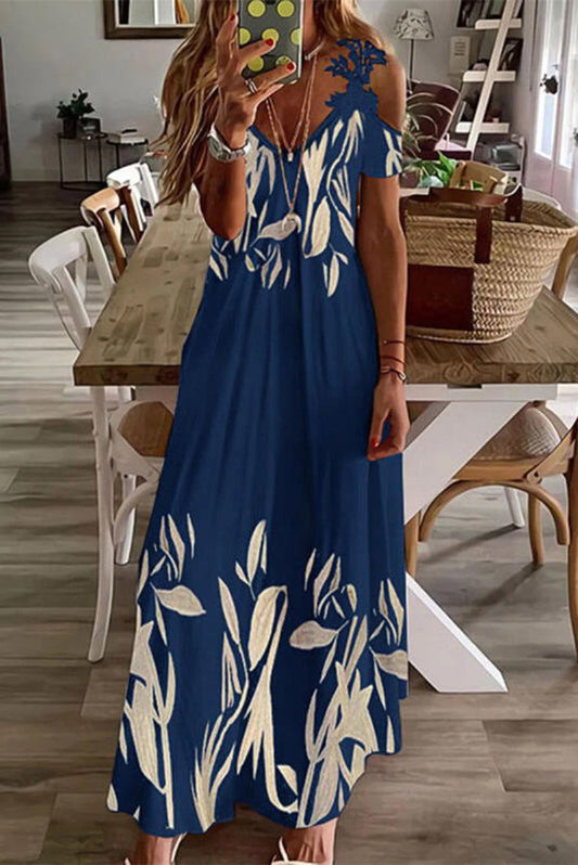 LM | Viana Contrasting lace printed maxi dress with straight sleeves