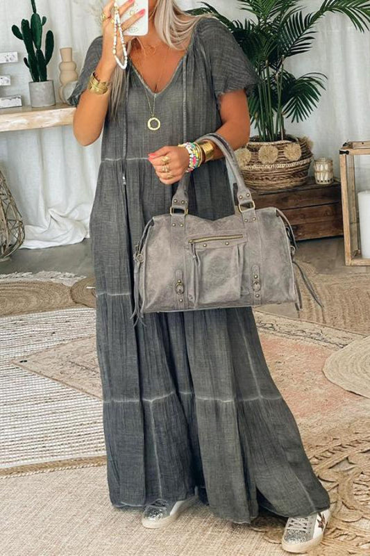 LM | Cotton and Linen Patchwork Casual Maxi Dress