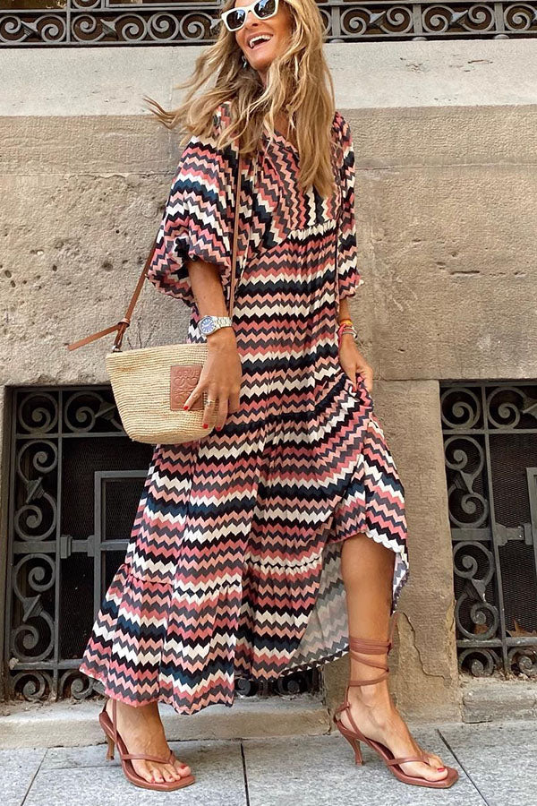 LM | Midi dress with puff sleeves