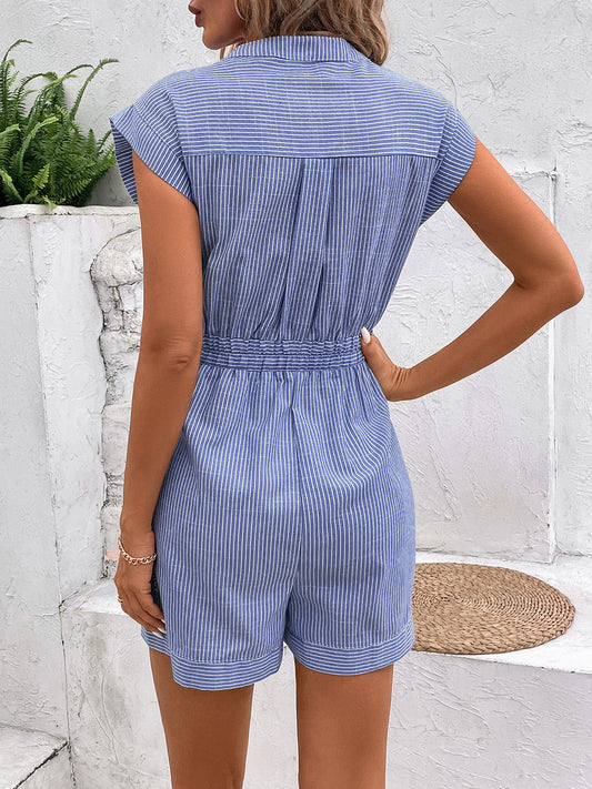 LM | Striped, notched romper with tie