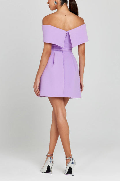 LM | Elegant Evening Lapel Bandeau Detachable Belt Pocketed Mini Dress