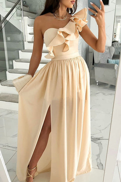 LM | Darling Muse Ruffle One Shoulder Party Maxi Dress