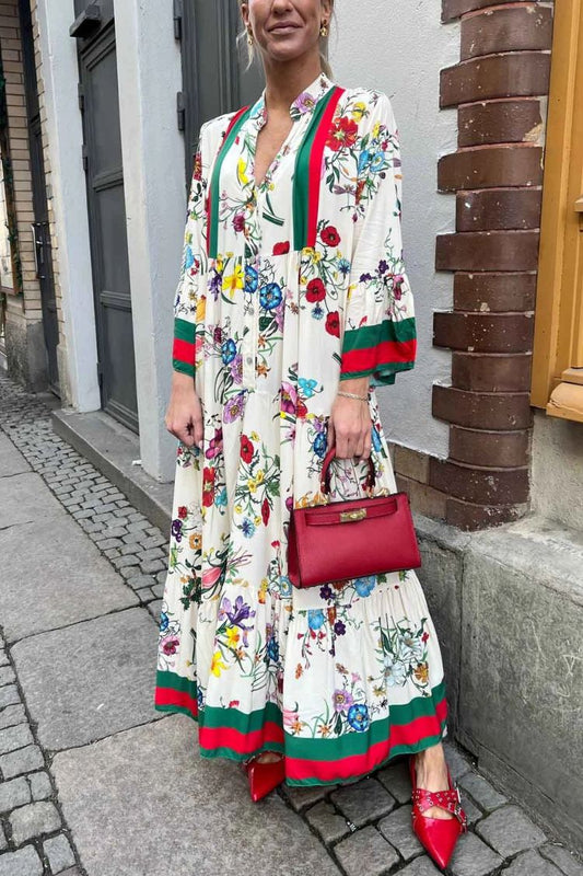LM | Resort Floral Print Bell Sleeve Maxi Dress