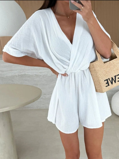 LM | Surplice Half Sleeve Wrap Romper