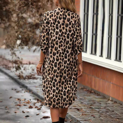 LM | Leopard Print Beach Cover-up V-Neck Robe Vacation Bikini Dress