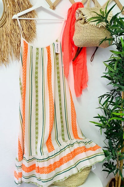 LM | Happy Sunday Linen blend ethnic print A-line cami maxi dress