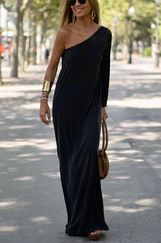 LM | Side To Side One Shoulder Statement Maxi Dress