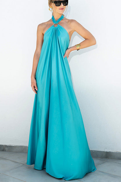 LM | Elegant and fabulous satin halter backless party / vocation maxi dress