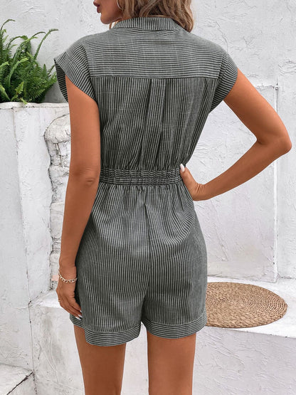 LM | Striped, notched romper with tie