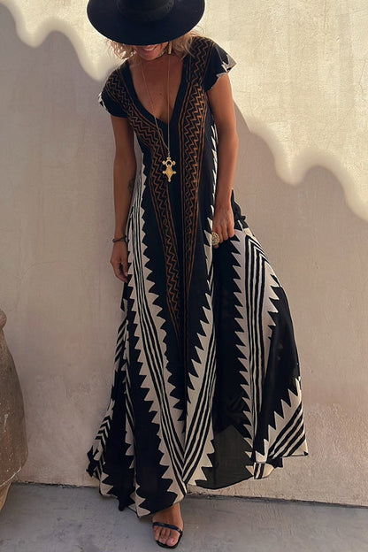 LM | Beach dates Ethno print maxi dress in A-line