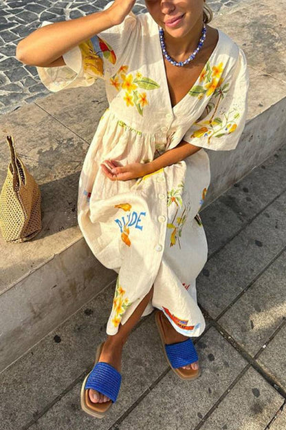 LM | Printed linen midi dress