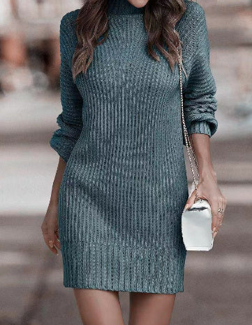 LM | long-sleeved casual mini dress with high collar