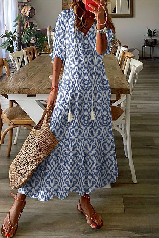 LM | Geometric print Casual V-neck maxi dress