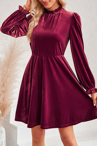 LM | Turtleneck long-sleeved velvet mini dress