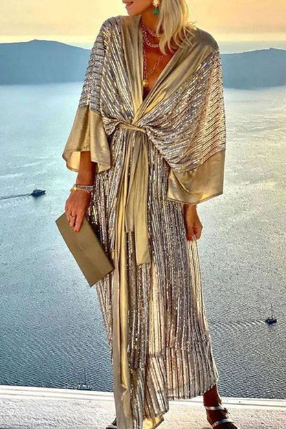 LM | Dreamy Evenings Retro Court Style Kimono Party Maxi Dress