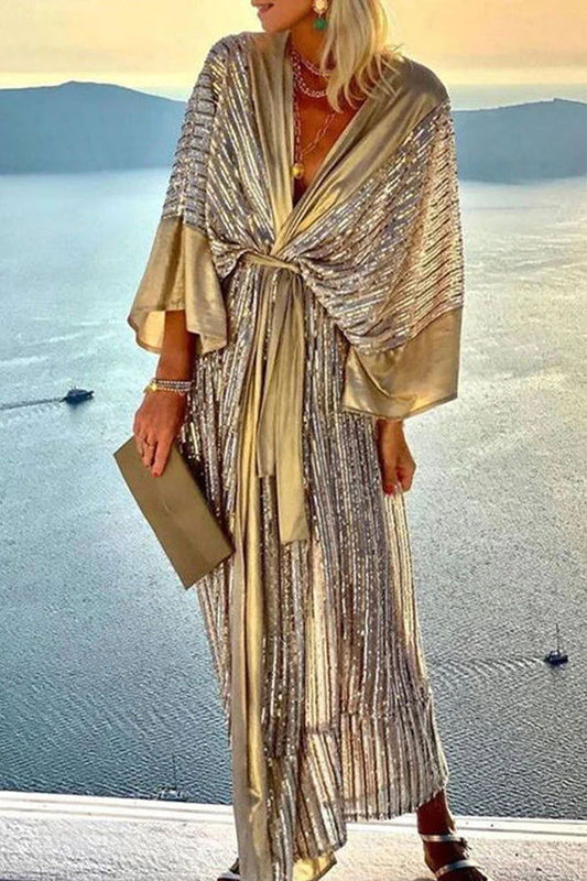 LM | Dreamy Evenings Retro Court Style Kimono Party Maxi Dress
