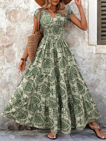 LM | Vintage Floral Cap Sleeve Maxi Dress