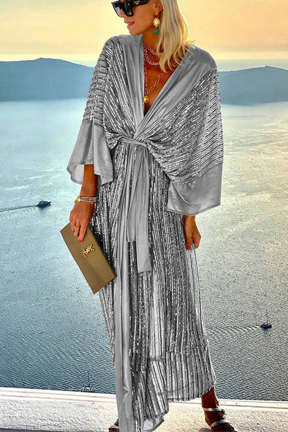 LM | Dreamy Evenings Retro Court Style Kimono Party Maxi Dress