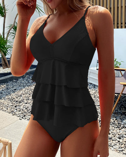 LM | Ruffles split tankini in one color