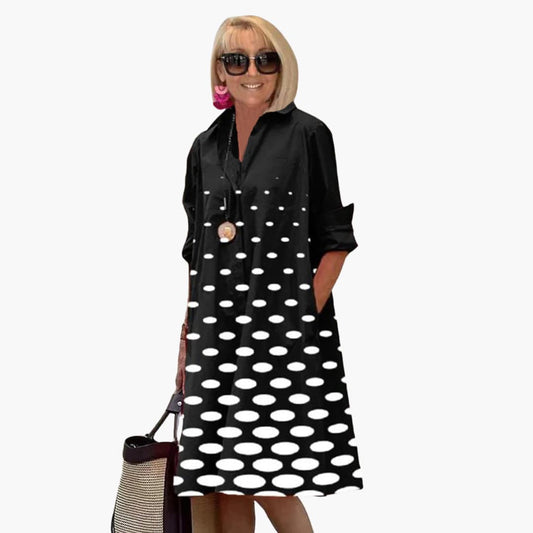LM | Women's midi dress with long sleeves and polka dot print