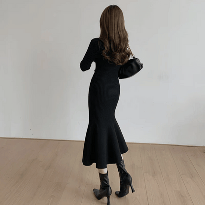 LM | elegant ribbed midi dress for women