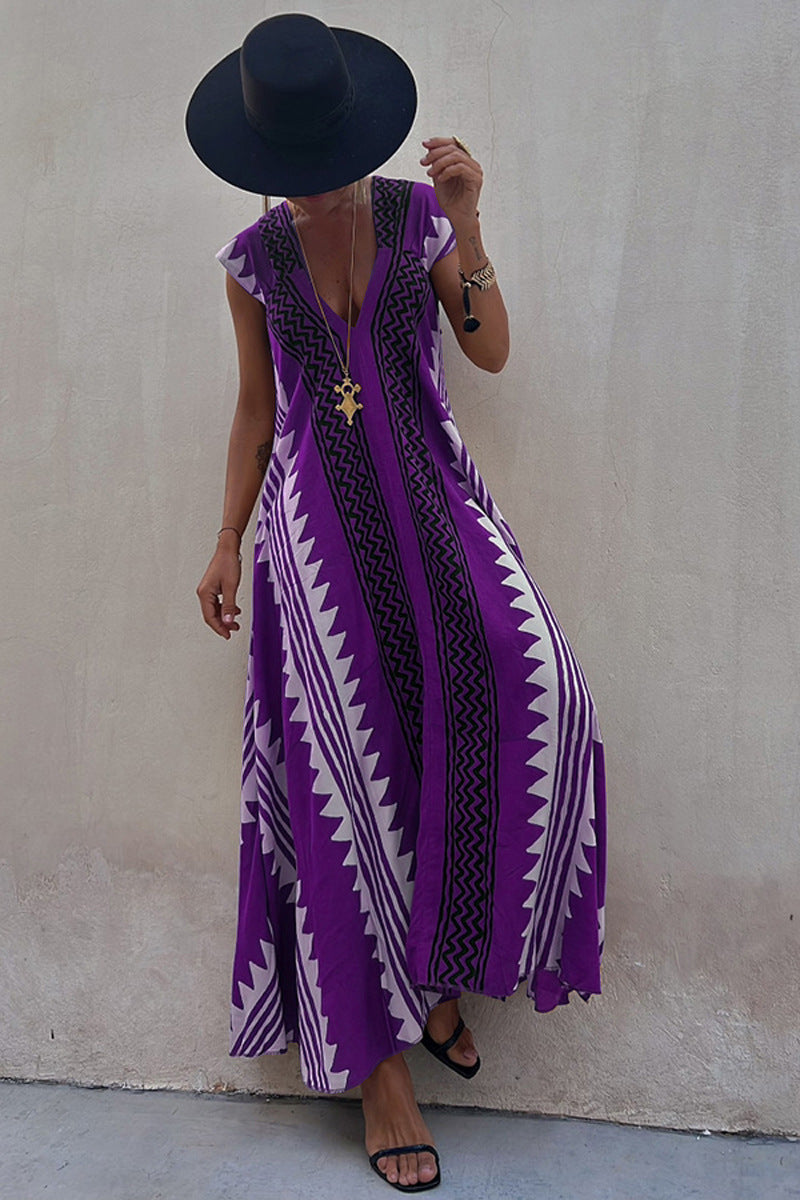LM | Beach dates Ethno print maxi dress in A-line