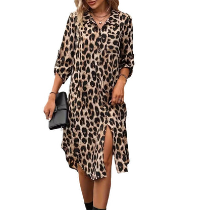 LM | Leopard Print Beach Cover-up V-Neck Robe Vacation Bikini Dress