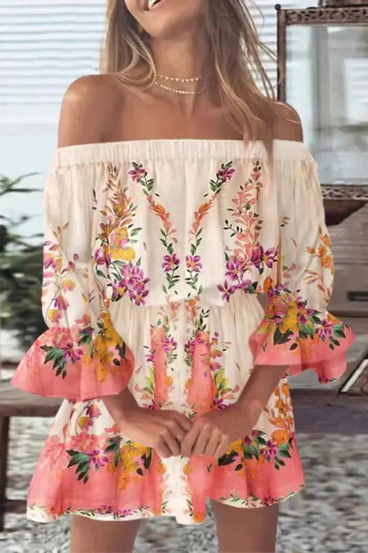 LM | It All Begins with Love Printed off-the-shoulder mini dress