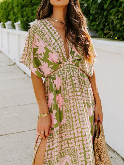 LM | Floral Wrap V-Neck Maxi Dress