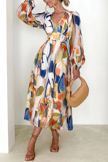 LM | Eclipse Season Printed long-sleeved maxi dress with flowing sleeves