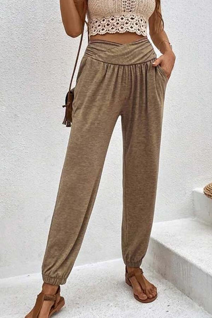 LM | Temperament casual loose pocket high waist pants